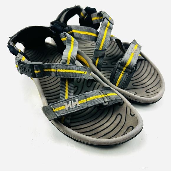 Helly Hansen The Huk Sandals Criss Cross Nylon Hook Loop Adjustable Black Yellow - Picture 1 of 10